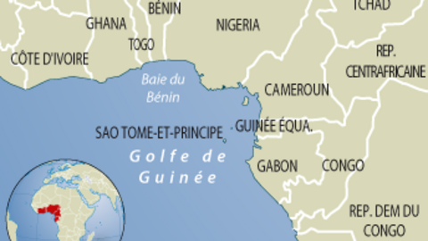 RFI Carte / Côte d'Ivoire: la marine retrouve et sécurise un pétrolier singapourien attaqué par des pirates. La marine française a participé à la recherche et au sauvetage de ce pétrolier singapourien. Ici, une carte du golfe de Guinée. (illustration)