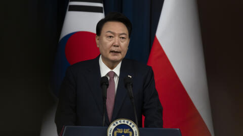 South Korean President Yoon Suk Yeol, speaks during a joint press conference with Poland's President Andrzej Duda, unseen, at the Presidential Office in Seoul, South Korea, Thursday, Oct. 24, 2024. (J