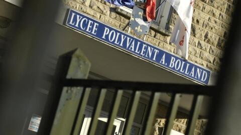 This photograph shows the entrance of the Adrienne Bolland high school in Poissy, Paris' suburb, on September 7, 2023, a day after one of its students killed himself at home after suffering from bullying at school.