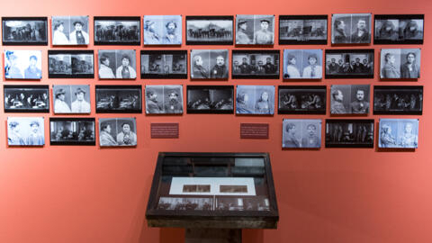 Photographs on display at the Rivesaltes Camp Memorial in southern France, a WWII internment camp where thousands of Jews and Roma people were held before being deported to Nazi death camps. The site is hosting an exhibition dedicated to the persecution of Roma people in France and Germany.