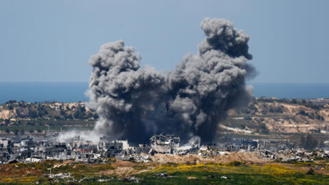 Smoke rises from Gaza during an explosion following an airstrike, amid the ongoing conflict between Israel and Palestinian Islamist group Hamas, as seen from Israel, March 23, 2024.