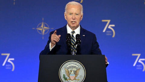 Presdiente americano Joe Biden durante abertura da cimeira da NATO em Washington, nesta terça-feira 9 de Julho de 2024.