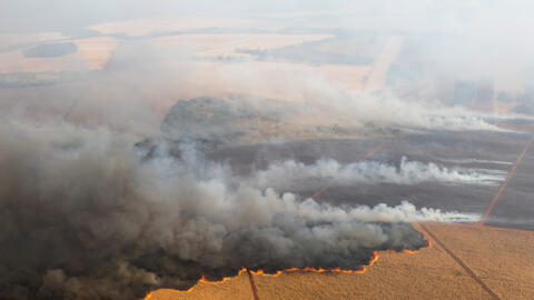 Vista aérea de um incêndio próximo à cidade de Dumont, no estado de São Paulo, em 24 de agosto de 2024.