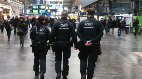 French railroad police on patrol at Gare de l'Est in Paris.