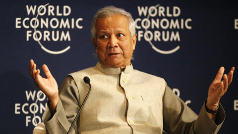FILE- Nobel Peace Laureate Muhammad Yunus, Chairman of the Yunus Centre, speaks during a debate hosted by the Associated Press "Regions in Transformation: South Asia" at the World Economic Forum in Da