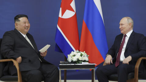 Kim Jong-un y Vladimir Putin se reunieron en el cosmódromo de Vostochny el 13 de septiembre de 2023.