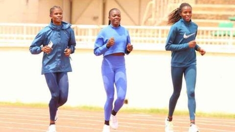 Timu ya Kenya ya mbio za mita 800 kwenye Olimpiki ya Paris - Lilian Odira (kushoto), Mary Moraa (kati) na Vivian Chebet (kulia)