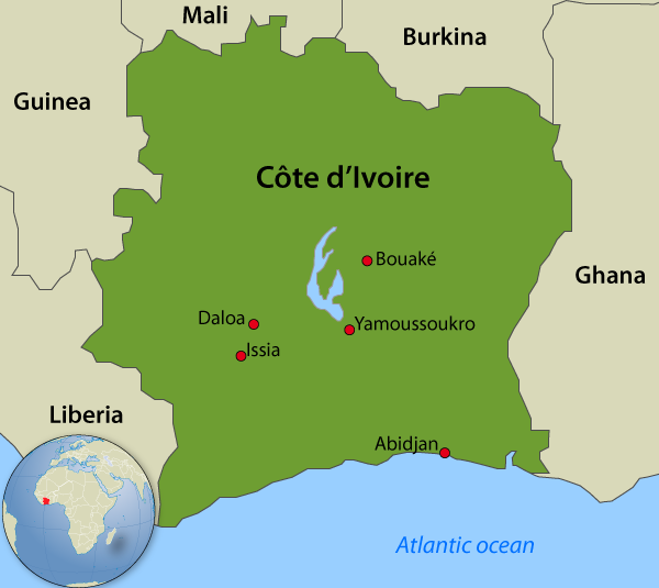 RFI Carte / Afrique : la Côte d'Ivoire.
存档地图 / 西非国家科特迪瓦（Côte d'Ivoire），也被译作象牙海岸。