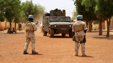 Soldiers of the UN peacekeeping mission in Mali, MINUSMA (United Nations Multidimensional Integrated Stabilisation Mission in Mali) patrol in the streets of Gao, on 24 July 2019.