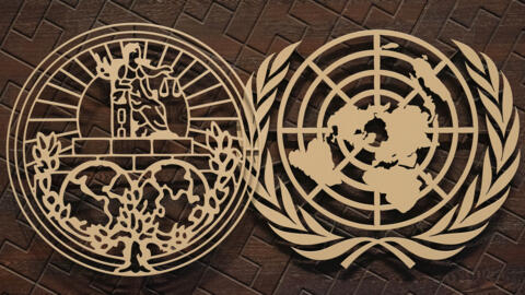 Le logo de la Cour internationale de justice et celui de l'ONU, à La Haye, en octobre 2023 (photo d'illustration).