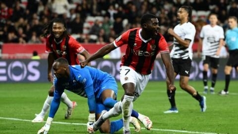 L'Ivoirien Jérémie Boga après avoir marqué avec Nice, contre Rennes. Le 05 novembre 2023.