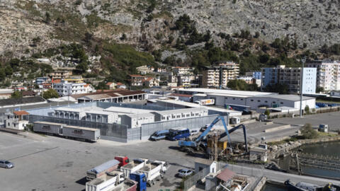 A general view of a migrant processing center at the port of Shengjin, northwestern Albania Wednesday, 16 October 2024.