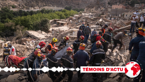 Plusieurs jours après le séisme qui a touché le centre du Maroc, les secours s'activent toujours, comme dans le village d'Imi N'tala, le 12 septembre 2023.
