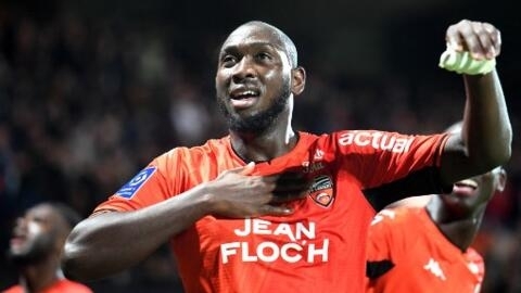 Ibrahima Koné après son doublé avec Lorient face à Saint-Etienne. Le 8 avril 2022.