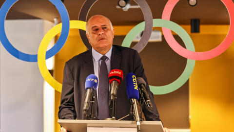 Le président du Comité olympique palestinien, Jibril Rajoub, à Ramallah, lors de la cérémonie de départ de la délégation palestinienne aux prochains Jeux olympiques de Paris, le 14 juillet 2024.