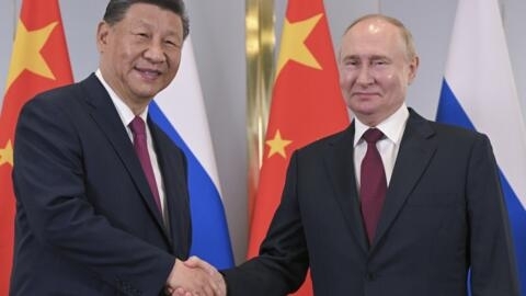 2024年7月3日星期三，哈萨克斯坦阿斯塔纳，俄罗斯总统普京与中国国家主席习近平在上海合作组织峰会期间会面。
