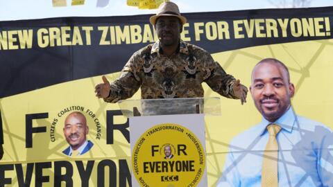 Zimbabwe's main opposition leader Nelson Chamisa adresses supporters at a rally on the outskirts of Harare on 26 July 2023. 