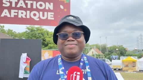 The Togolese journalist Noel Tadegnon leads the CFI team of African journalists based at the African Station for the Paris 2024 Olympic Games, here on 26 July 2024 at L'Île-Saint-Denis, north of Paris.