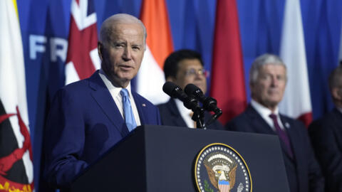 President Joe Biden speaks after the Indo-Pacific Economic Framework family photo at the Asia-Pacific Economic Cooperation summit, Thursday, Nov. 16, 2023, in San Francisco.