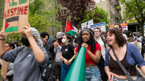 Sinh viên đại học Columbia ủng hộ Palestine biểu tình trên đường phố New York, Hoa Kỳ, ngày 06/05/2024.