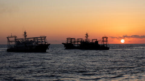 Chinese Maritime Militia vessels are pictured near the Second Thomas Shoal in the South China Sea, March 5, 2024.