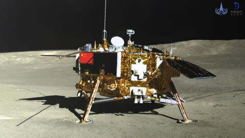 This photo provided on Jan. 12, 2019, by the China National Space Administration via Xinhua News Agency shows the lunar lander of the Chang'e-4 probe in a photo taken by the rover Yutu-2 on Jan. 11.