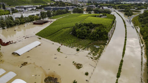 The Rhone River is overflowing the A9 motorway following the storms that caused major flooding, in Sierre, Switzerland, Sunday, 30 June, 2024.