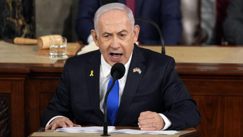 بنیامین نتانیاهو، نخست‌وزیر اسرائیل درجریان سخنرانی در کنگره آمریکا. 24 ژوئیه 2024