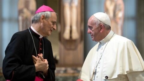 Monsignor Matteo Zuppi pictured with Pope Francis at the Vatican