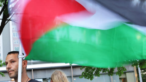 Bandeira da Palestina durante uma manifestação em Nova Iorque a 18 de Junho de 2024.