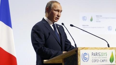 Tổng thống Nga Vladimir Putin phát biểu trong ngày khai mạc Hội nghị Khí hậu Thế giới 2015 (COP21) tại Le Bourget, gần Paris, Pháp, ngày 30/11/2015.