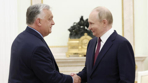Presidente russo, Vladimir Putin, recebe no Kremlin o premiê húngaro, Viktor Orban, que exerce a presidência rotativa do Conselho Europeu. (05/07/2024)