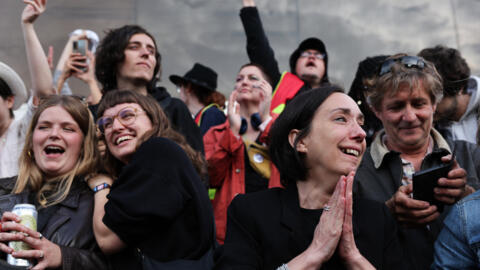 People react after partial results in the second round of the early French parliamentary elections Nantes, France, July 7, 2024.