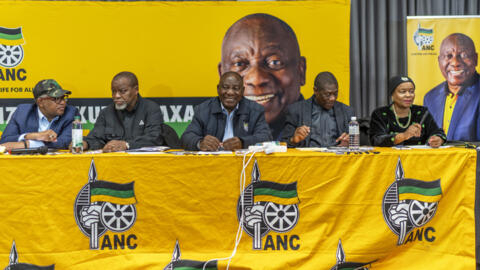 South African president Cyril Ramaphosa meets with senior officials of his African National Congress party during the ANC's National Executive Committee on 6 June 2024 in Johannesburg, South Africa.