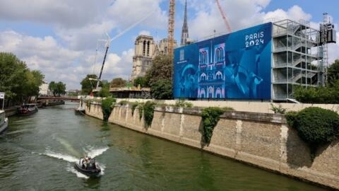 The banks of the Seine near Notre-Dame cathedral on 25 July, 2024.