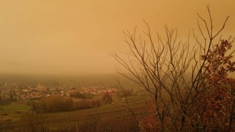 A dust cloud from the Sahara envelops the village of Orschwihr in eastern France, on 6 February, 2021. 