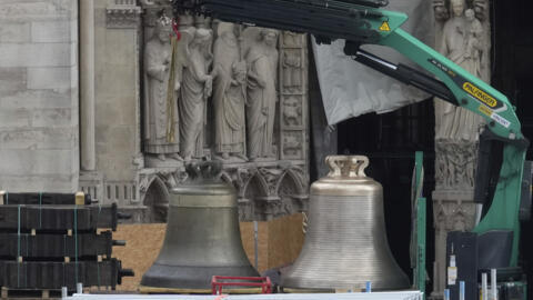 The bells in front of Notre-Dame de Paris on 12 September, will be reinstalled in the north wing ready for the Cathedral's reopening on 8 December.