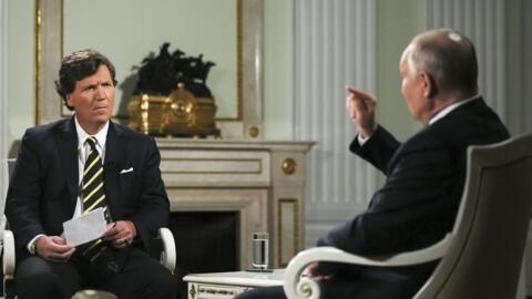 Такер Карлсон и Владимир Путин. Интервью в Кремле. Фото: 09/02/2024.