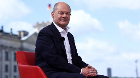 German Chancellor Olaf Scholz attends a TV interview in Berlin, Germany, June 23, 2024.