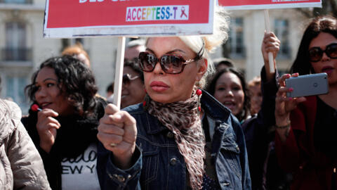 A sex worker at a protest in April 2016 against the bill - which became law - against prostitution. On 25 July 2024, European rights court upholds French law against buying sex.