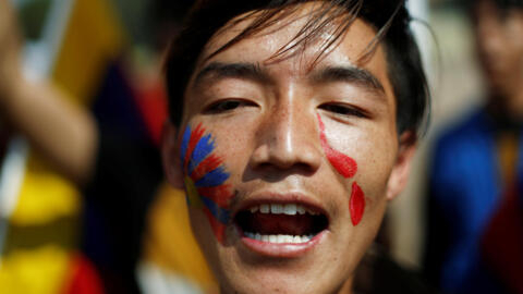 藏人在310拉萨事件60周年之际抗议中共在西藏的制度，印度，新德里