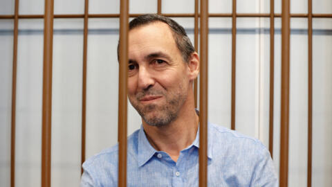 French researcher Laurent Vinatier during a court hearing in Moscow, Russia, on 31 July 2024.