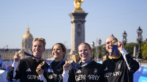 Germany won the triathlon mixed relay. Britain came second and the United States finished third. France, who were tipped for the gold, ended the course in fourth place.