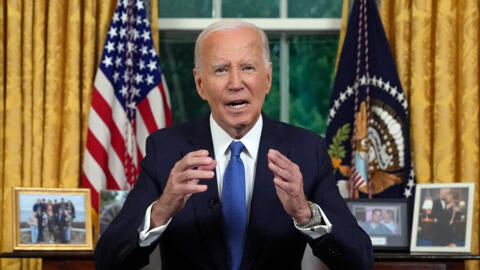 Rais wa Marekani Joe Biden wakati wa hotuba yake kwa taifa mnamo Julai 24, 2024, kutoka Ikulu ya White huko Washington.