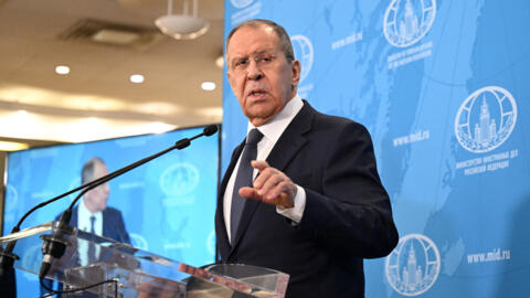 Russia's Foreign Minister Sergei Lavrov talks to the media in Moscow on 14 June, 2024.