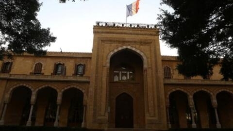 The French flag flies over the French ambassador's residency in Beirut also known as the Pine Residency or the Palace of the Pines.