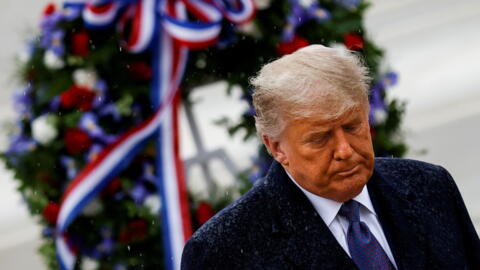 U.S. President Donald Trump placed a wreath at the Tomb of the Unknown Solider in one of his only public appearances since the election. November 11, 2020. REUTERS/Carlos Barria 