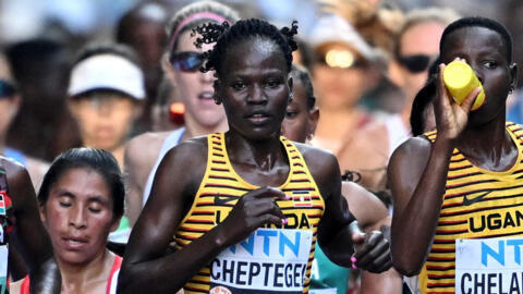 Uganda's Rebecca Cheptegei in action during the women's marathon final at the World Athletics Championship in Budapest, Hungary, 26 August, 2023 