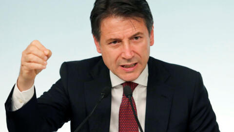 O premiê italiano Giuseppe Conte, durante uma coletiva de imprensa