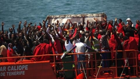 African migrants arriving near the Spanish coast, in Tarifa, South of Spain, on 12 August 2014.